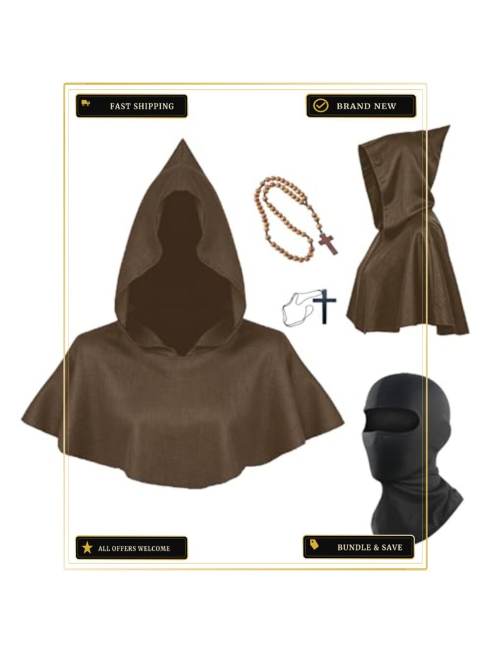 Hooded Cloak Cape Cosplay Costume Medieval Renaissance Poncho